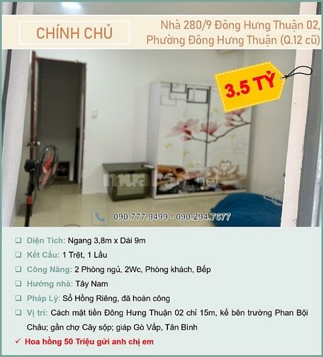 Chính chủ cần bán gấp nhà 280/9 Đông Hưng Thuận 02