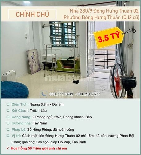 Chính chủ cần bán gấp nhà 280/9 Đông Hưng Thuận 02