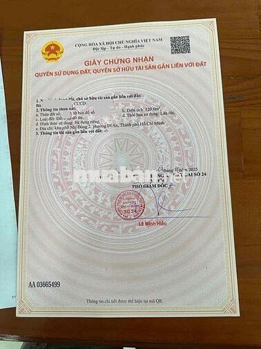 Bán Đất 120m2 tại Phường Dĩ An, 8,8 ty, mặt tiền 5m, ngõ 10m