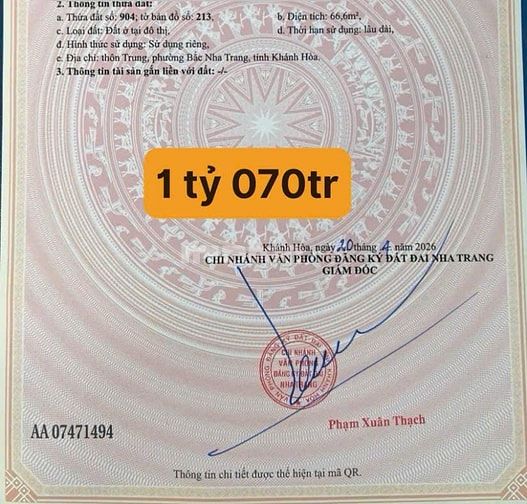 VPU99 Bán đất đường oto thôn Trung xã Vĩnh Phương cũ