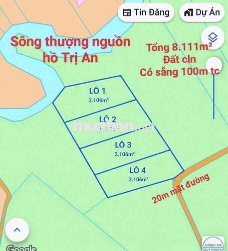 Bán gần 1Ha đất gần hồ Trị An có sẵng 100m tc giá siêu rẻ