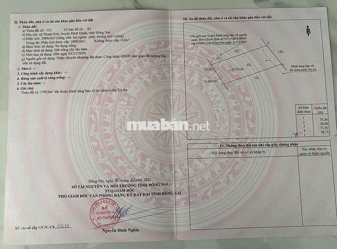 Bán gần 1Ha đất gần hồ Trị An có sẵng 100m tc giá siêu rẻ