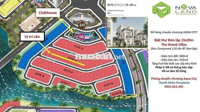Biệt thự Đơn lập 300m2, khu VIP Compound - AQUA CITY - Full NT cao cấp