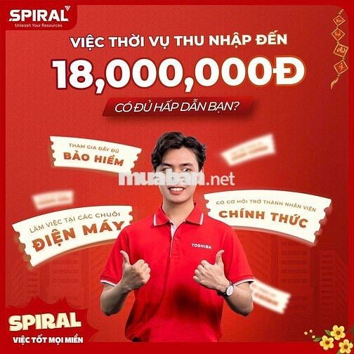 📢TOSHIBA TUYỂN NHÂN VIÊN BÁN HÀNG THỜI VỤ 