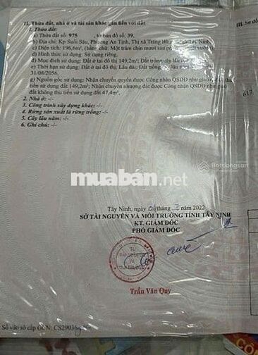 Bán nhanh lô đất MT kp Suối Sâu ,An Tịnh. DT 196m2, SHR. Giá 800 triệu