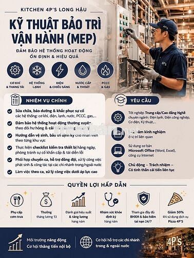 Tuyển Nhân Viên Bảo Trì Nhà Máy 12tr/tháng