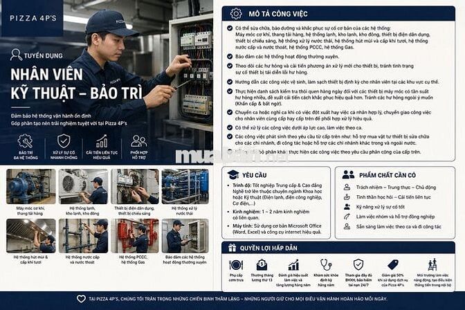 Tuyển Nhân Viên Bảo Trì Nhà Máy 12tr/tháng