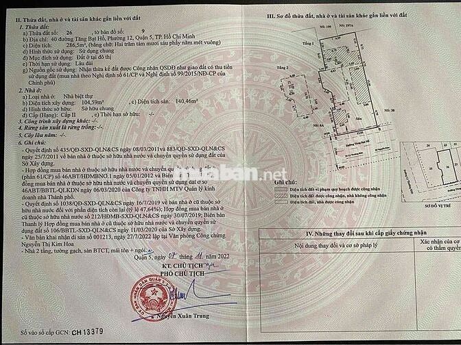 40 TĂNG BẠT HỔ, CHỢ LỚN (Q.5 CŨ) MẶT TIỀN 11M