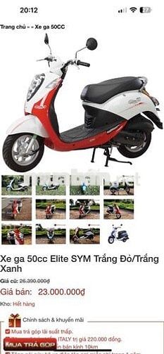 SYM Elite 50cc Trắng Đỏ