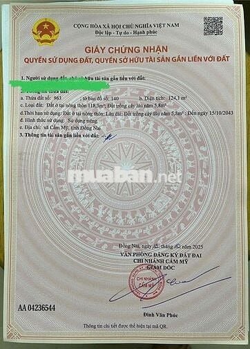 499tr Đất Full thổ Cẩm Mỹ Đồng Nai
