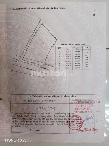 Chính chủ bán 796 m2 570 m2 TC. MT đường Cây Gõ. 4,7 tỷ