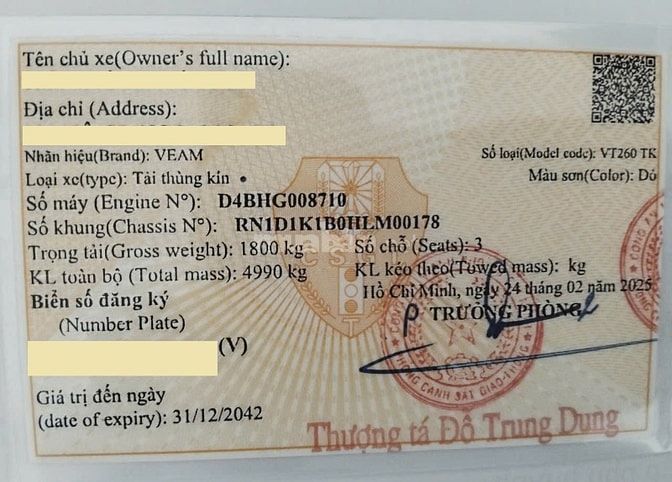 Bán xe VEAM Thùng kín đời 2017
