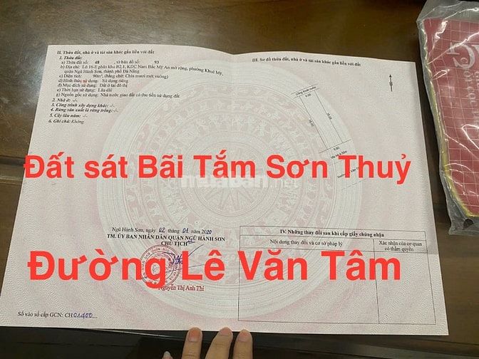 180m2/16 tỷ Đất đường  Lê Văn Tâm, cạnh bãi tắm Sơn Thủy,NHSơn, Đ Nẵng