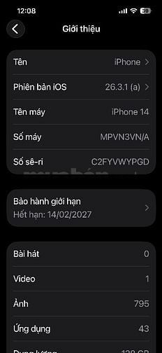 Bán Iphone 14 128GB. Mã VN/A bảo hành 10 tháng