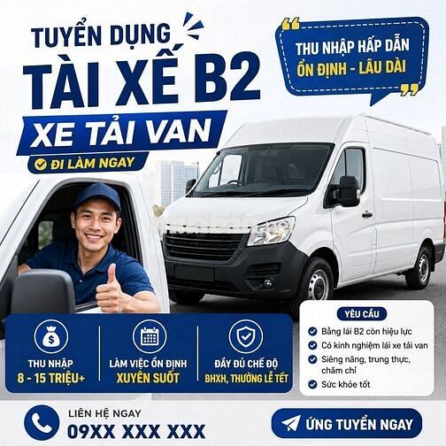 TUYỂN LÁI XE B2 HỖ TRỢ CHỖ Ở ĐI LÀM NGAY
