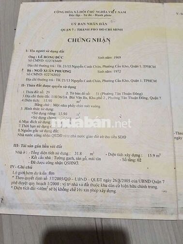 Bán nhà ngay Khu Chế Xuất Q7- hẻm 118 Bùi Văn Ba 