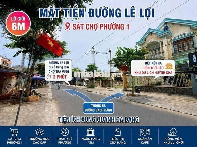 Chỉ 399 triệu sở hữu ngay đất nền mặt tiền Lê lợi trung tâm trà vinh