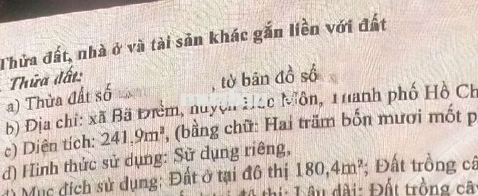mặt tiền đường nhựa 8x30m, ngay ngã tư Bà Điểm TPHCM