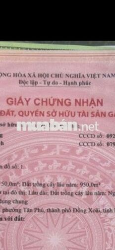 BÁN ĐÂT TP ĐỒNG XOÀI- 2 MẶT TIỀN ĐƯỜNG, DIỆN TÍCH 1.000m2