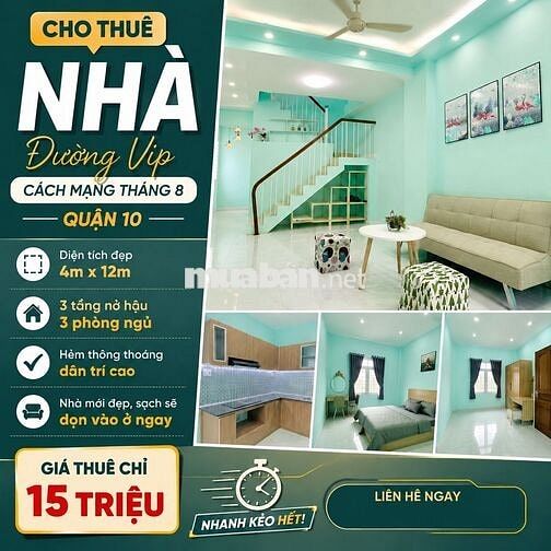CHỈ 19TR - VIP CMT8 QUẬN 10 - HẺM 4M DÂN TRÍ - 3 TẦNG 4PN ĐẸP Ở LIỀN