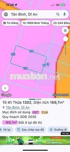 Đất SHR 169,7m2 tc 132,3m ngang 9,24m chợ Tân Bình hẻm 262 BTX