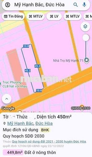 Đất 10 x 45m Lô góc 2 mặt tiền đường Giồng Lớn. Vị trí kinh doanh