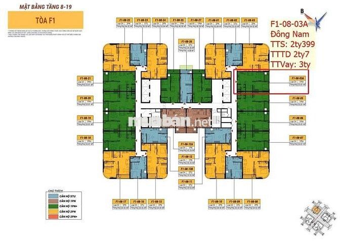Độc quyền căn hộ F10803A Giá tt sớm 2,4 tỷ ck lên đến 26%