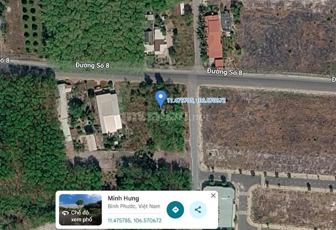 Bán đất MT ĐS8 Minh Hưng, P. Chơn Thành, T. Đồng Nai, dt 20x28 . Giá: 