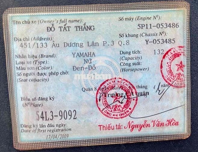 Cần bán Yamaha Nouvo 4 2009, BSTP, Giấy tờ đầy đủ
