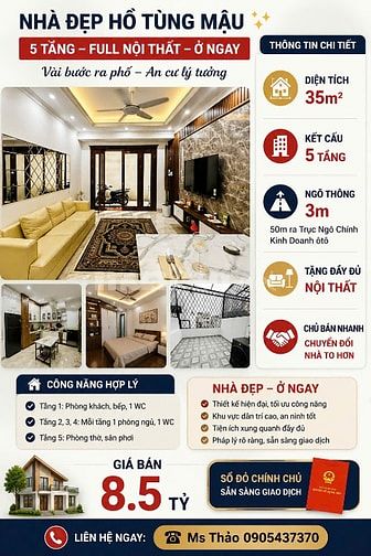 Cần bán nhanh nhà Hồ Tùng Mậu để chuyển nhà to hơn, giá 8.5 đồng cóbớt