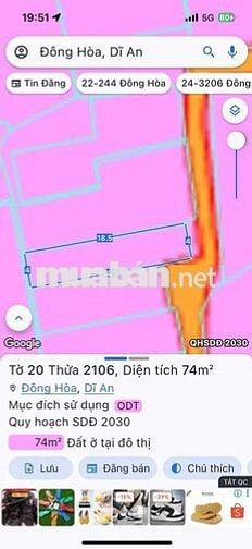 Đất SHR 74m2 tc 66m2 gầb ktx B-ĐHQG p.ĐÔng Hoà