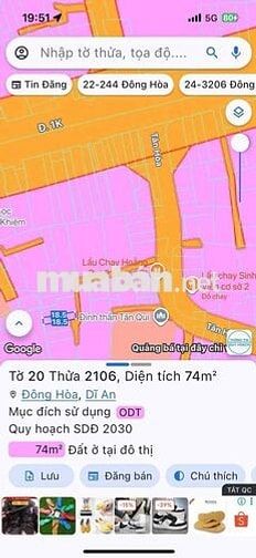 Đất SHR 74m2 tc 66m2 gầb ktx B-ĐHQG p.ĐÔng Hoà