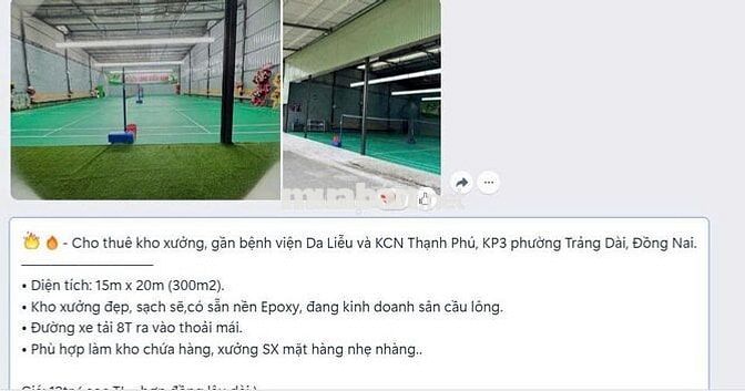 CHO THUÊ KHO XƯỞNG PHƯỜNG TRẢNG DÀI GIÁ 12 TRIỆU