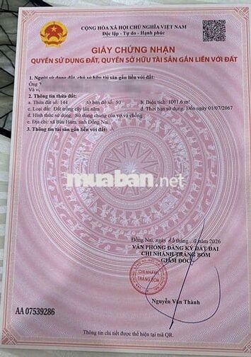 Bán đất Bàu Hàm Trảng Bom Đồng Nai 1002 giá 900 triệu