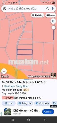 Bán đất Bàu Hàm Trảng Bom Đồng Nai 1002 giá 900 triệu