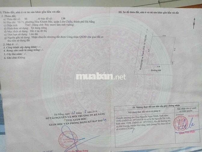 Bán lô đất 2 mặt kiệt ôtto Thanh Vinh 15 Liên Chiểu