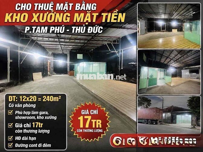 Cho thuê Kho xưởng Đường xe cont MT đường Tam Bình phường Tam Phú