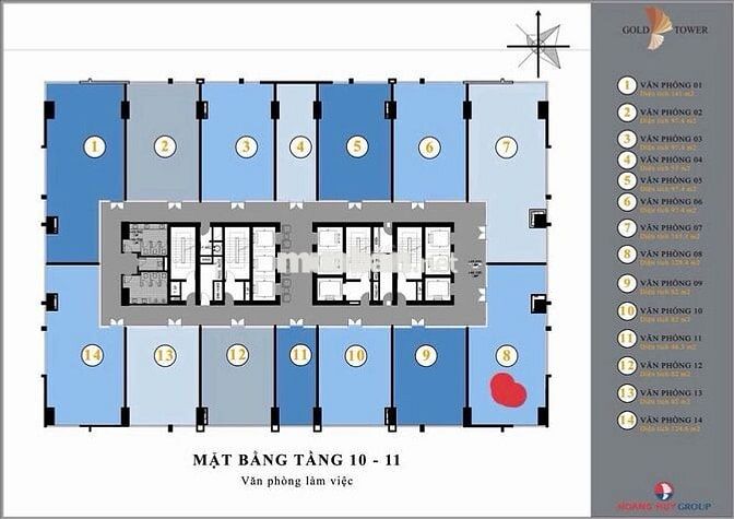 BÁN SÀN VP TẦNG 10 DT 128M TÒA GOLD TOWER 275 NGUYỄN TRÃI