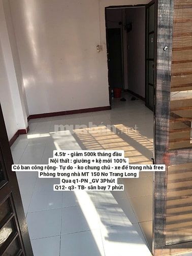  PHÒNG TRONG NHÀ MẶT TIỀN 150 NƠ TRANG LONG, P14, BÌNH THẠNH, HCM 