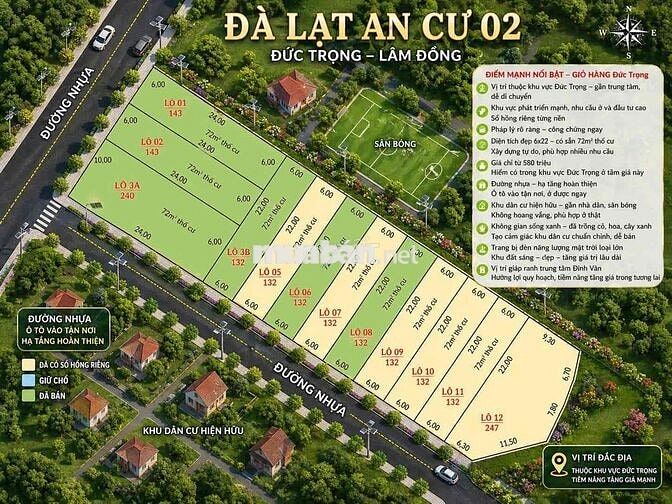 ĐẤT ĐẸP ĐỐI DIỆN SÂN BÓNG TẠI BÌNH THẠNH - ĐỨC TRỌNG - LÂM ĐỒNG