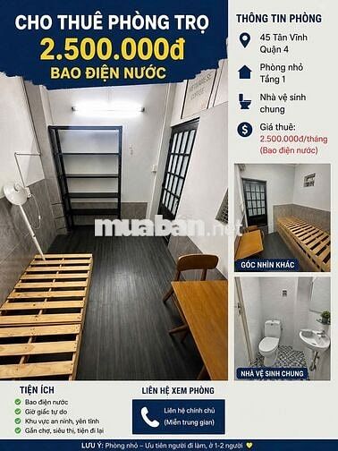 CHO  THUÊ PHÒNG TRỌ 45 TÂN VĨNH 