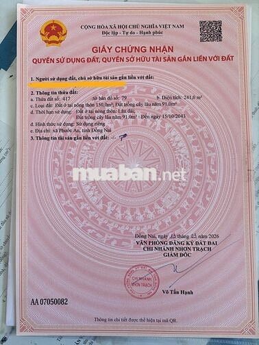 Cần bán 240m đất, có 150m TC, hai mặt tiền, 1/ Hùng Vương.