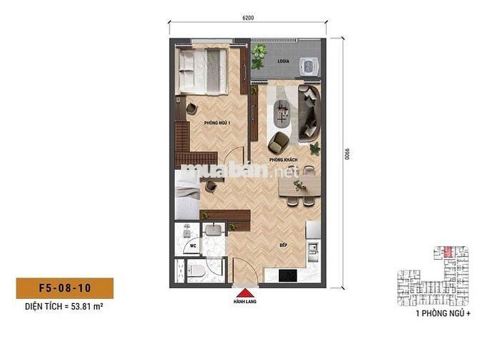 1PN+ 54M2 HƯỚNG TÂY NAM GIÁ CHỈ 2TỶ5, CK 27%