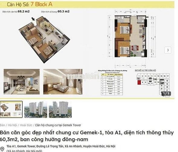 Bán căn góc đẹp nhất chung cư Gemek Tower