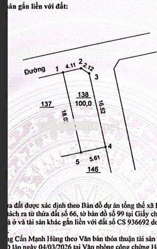 ĐẤT NỀN CỔ ĐÔNG, HÒA LẠC, HẠ BẰNG 100M2, FULL THỔ CƯ, NHỈNH 3 TỶ