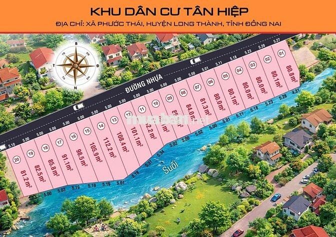 20 nền 100m2 full thổ cư giá 1.2 tỷ nền sổ hồng riêng liền kề sân bay