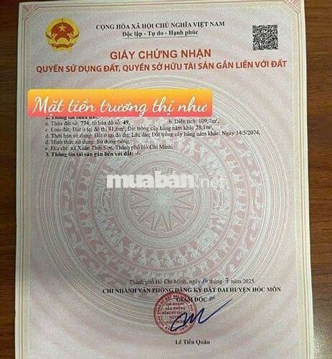 đất thổ cư mặt tiền chính xuân thới sơn
