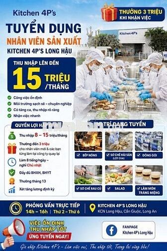 Nhân Viên Sản Xuất Thu Nhập Lên Tới 15tr/ tháng