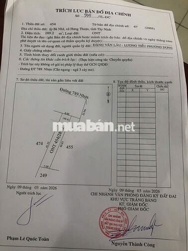 7m mặt tiền đường DT789. Ngay KCN Phước Đông. 1,7 tỷ 