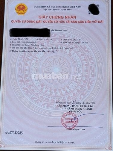 CẦN BÁN NHANH ĐẤT FULL THỔ CƯ TẠI LONG KHÁNH